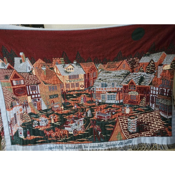 Shops of Dickens Village Tapestry Throw Blanket Christmas Holiday Decor - Picture 1 of 2